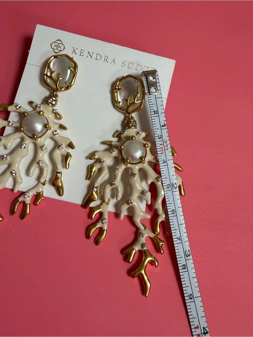 Kendra Scott Shea Vintage Gold Statement Earrings In Ivory Mix NEW